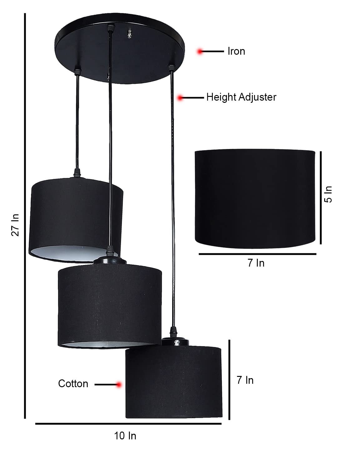 Black Cotton Round Drum Cluster Hanging Lamp
