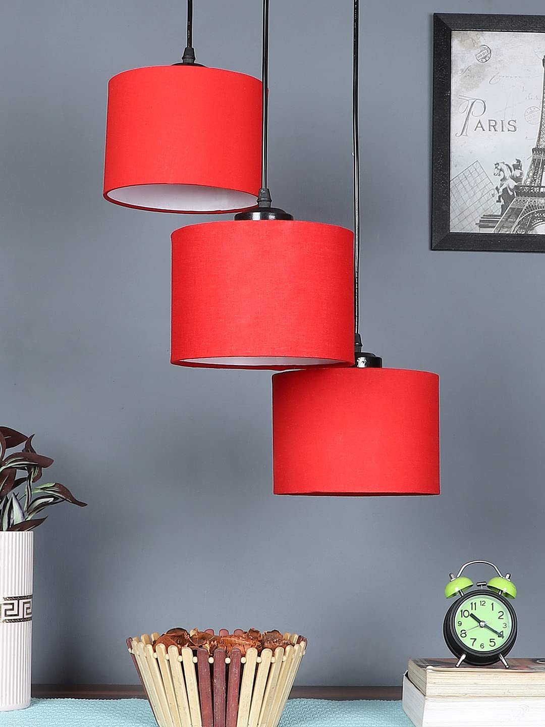 Red Cotton Round Drum Cluster Hanging Lamp