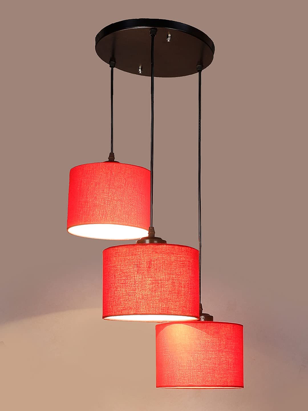 Red Cotton Round Drum Cluster Hanging Lamp