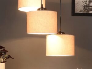Grey Cotton Round Drum Cluster Hanging Lamp