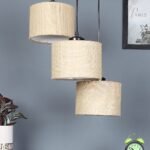 Beige Jute Round Drum Cluster Hanging Lamp