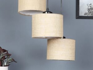 Beige Jute Round Drum Cluster Hanging Lamp