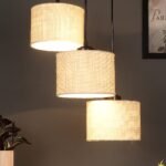 White Jute Round Drum Cluster Hanging Lamp