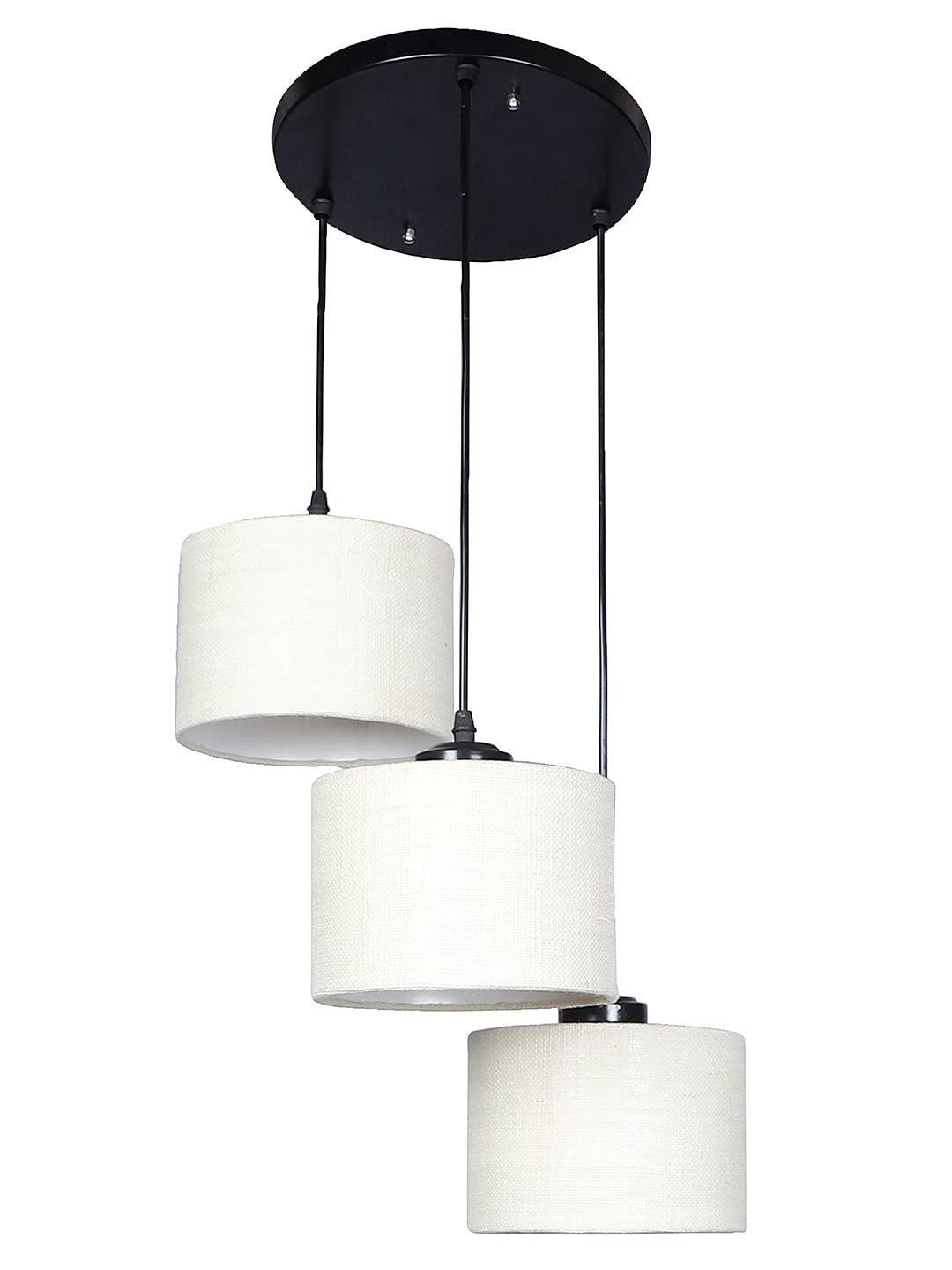 White Jute Round Drum Cluster Hanging Lamp