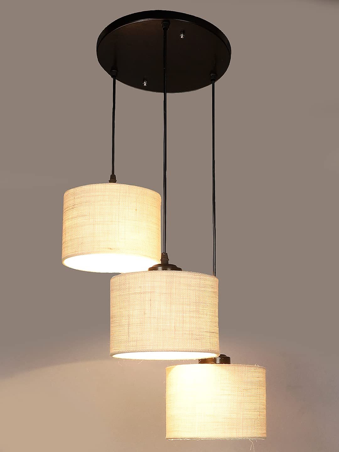 White Jute Round Drum Cluster Hanging Lamp