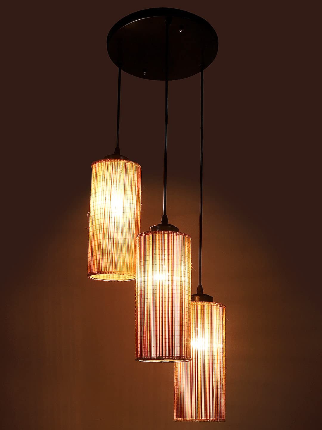 Round Bamboo Dholak Cluster Hanging Lamp