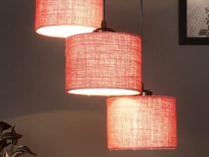 Pink Jute Round Drum Cluster Hanging Lamp