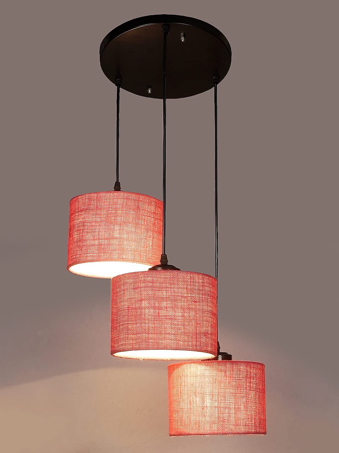 Pink Jute Round Drum Cluster Hanging Lamp