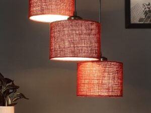 Maroon Jute Round Drum Cluster Hanging Lamp