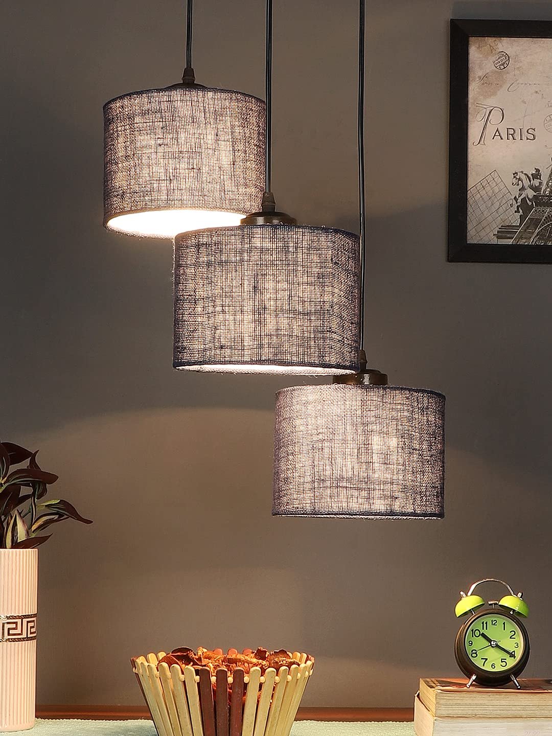 Blue Jute Round Drum Cluster Hanging Lamp