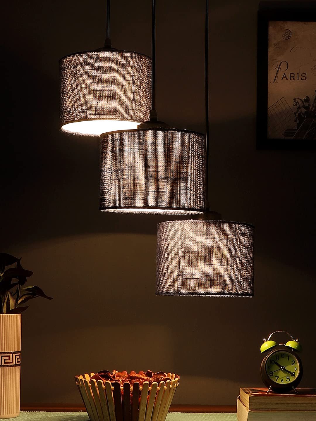 Blue Jute Round Drum Cluster Hanging Lamp