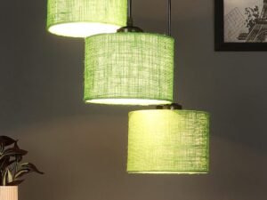 Green Jute Round Drum Cluster Hanging Lamp for Living Room