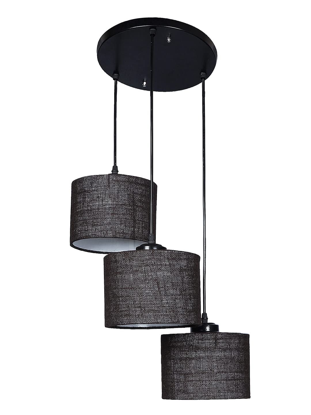 Brown Jute Round Drum Cluster Hanging Lamp