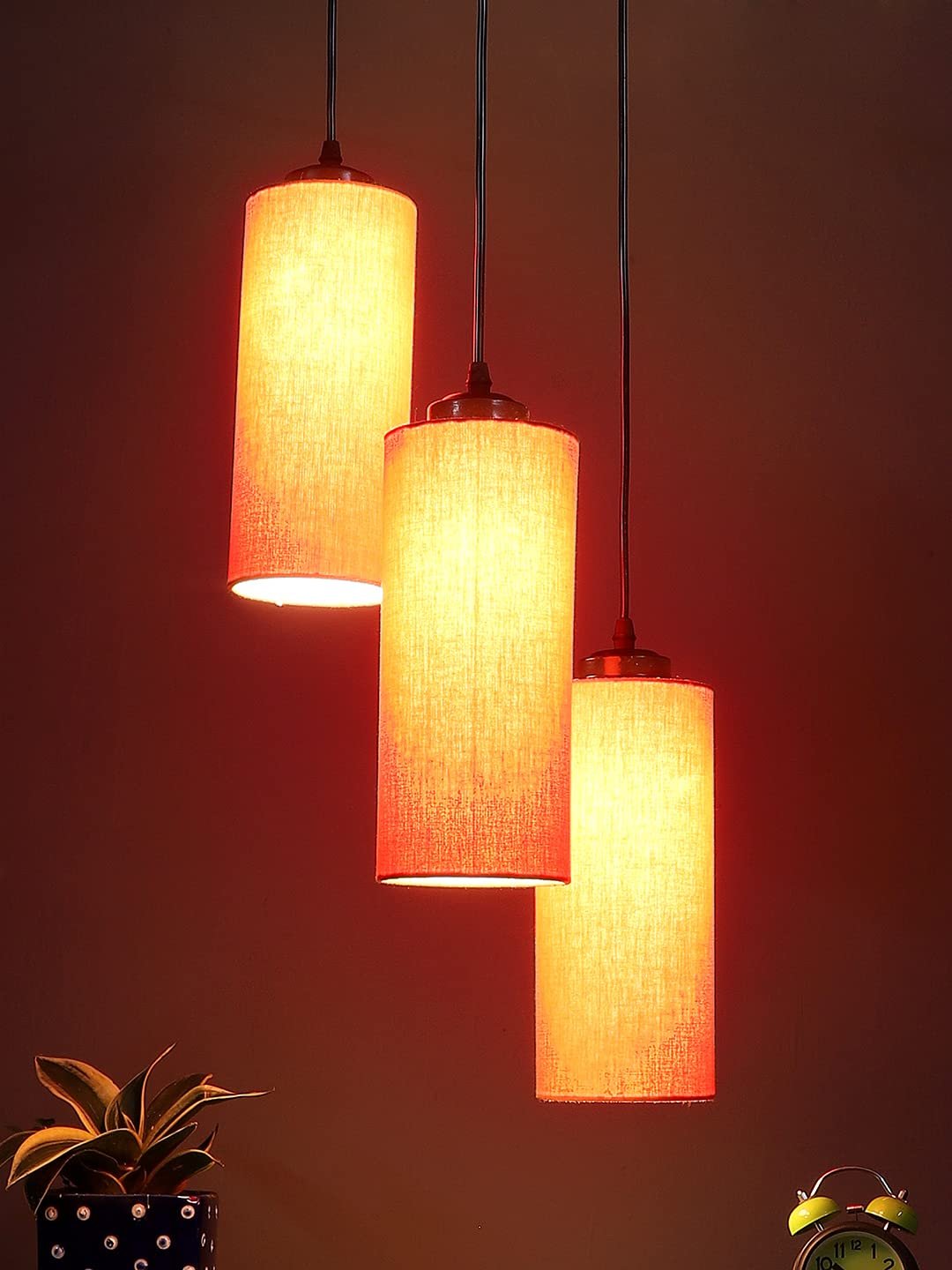 Orange Cotton Cylindrical Cluster Hanging Lamp