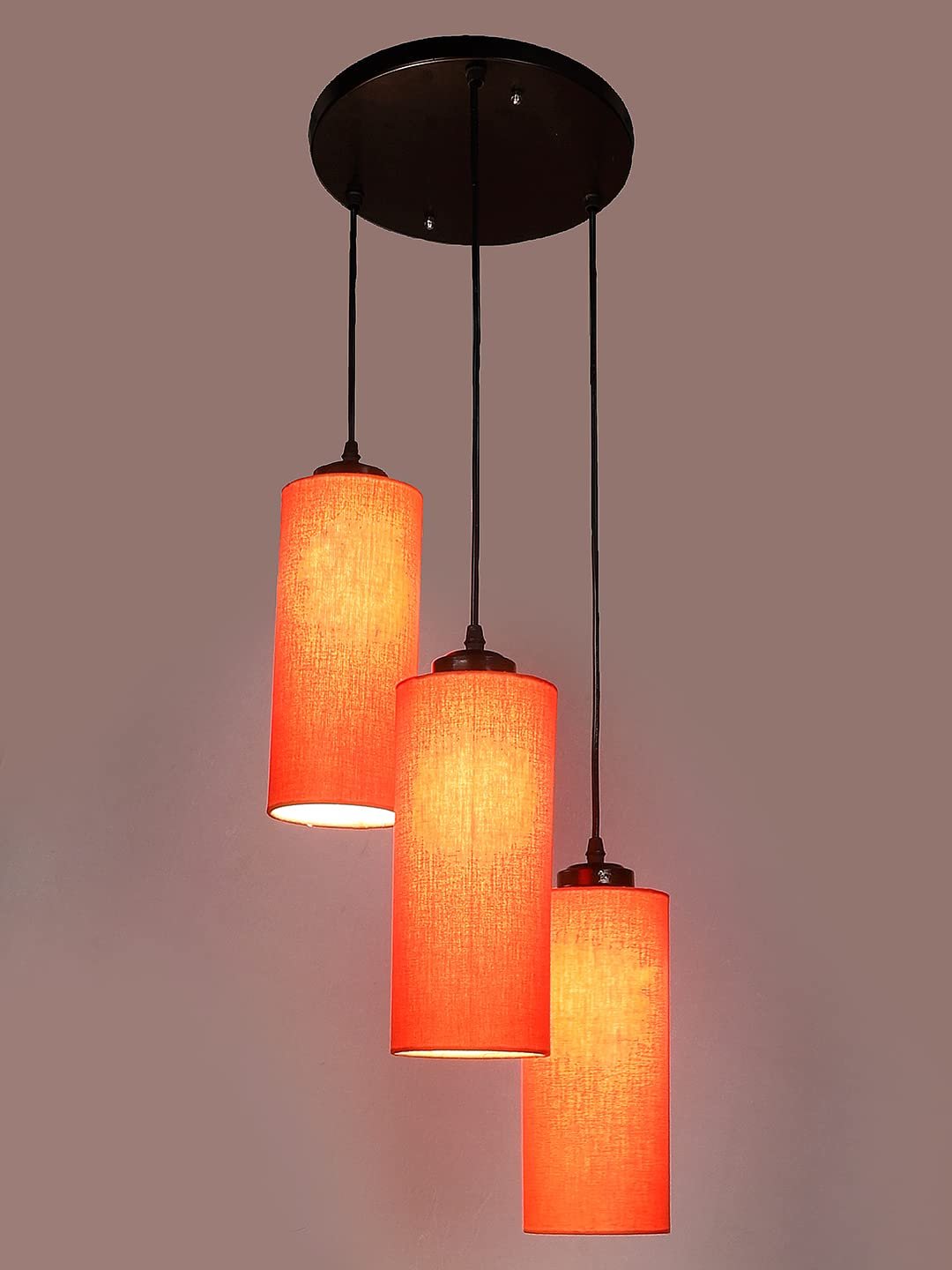 Orange Cotton Cylindrical Cluster Hanging Lamp
