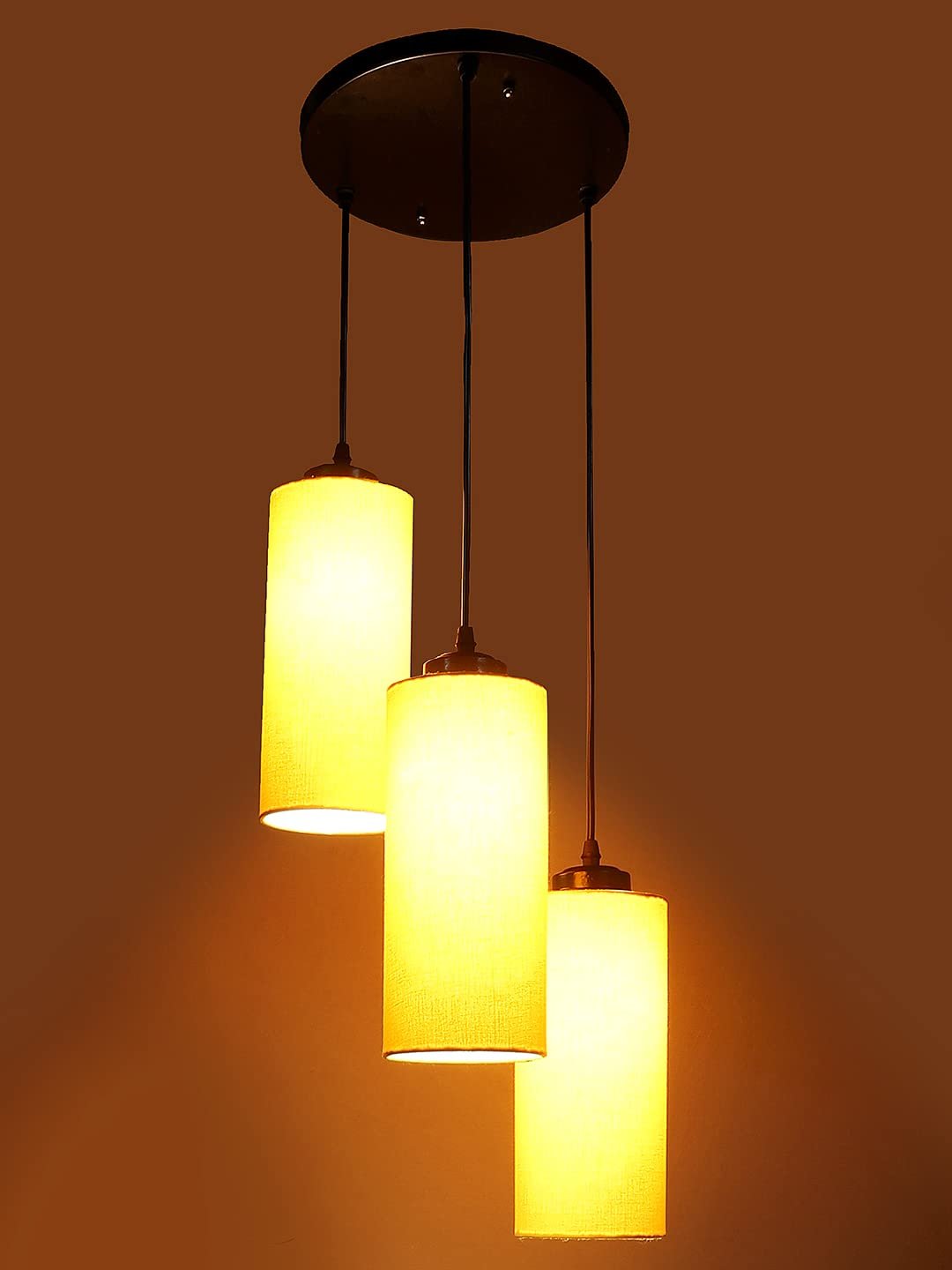 Yellow Cotton Cylindrical Cluster Hanging Lamp