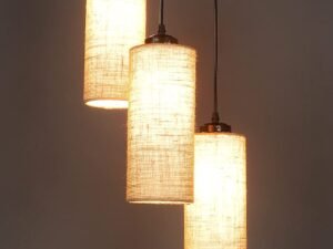 Beige Jute Cylindrical Cluster Hanging Lamp