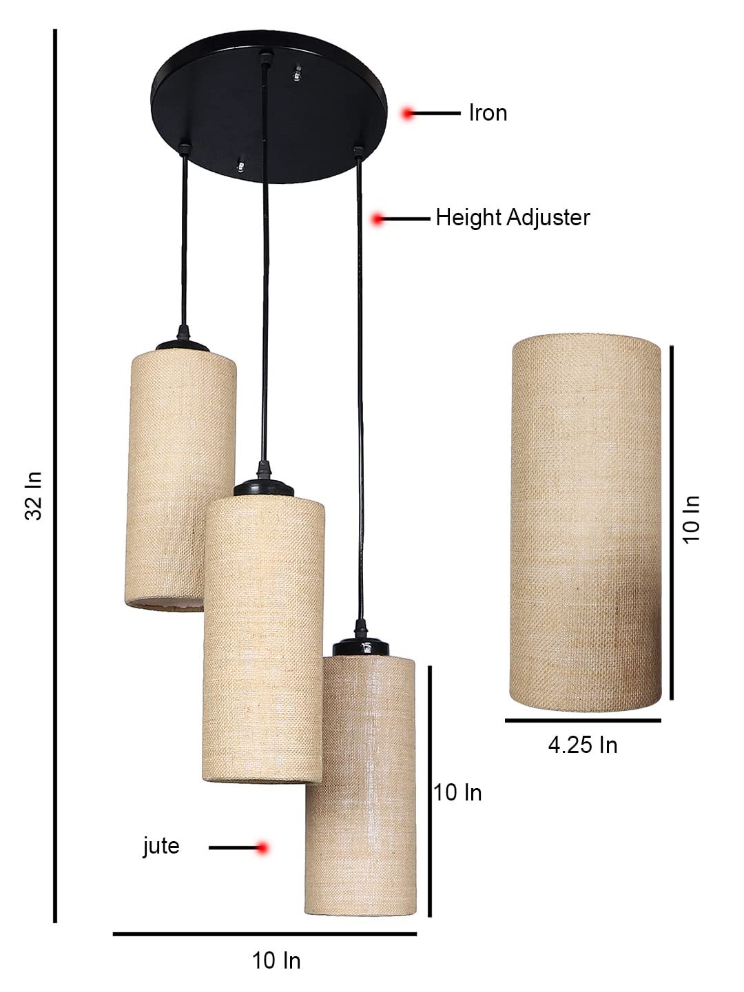 Beige Jute Cylindrical Cluster Hanging Lamp