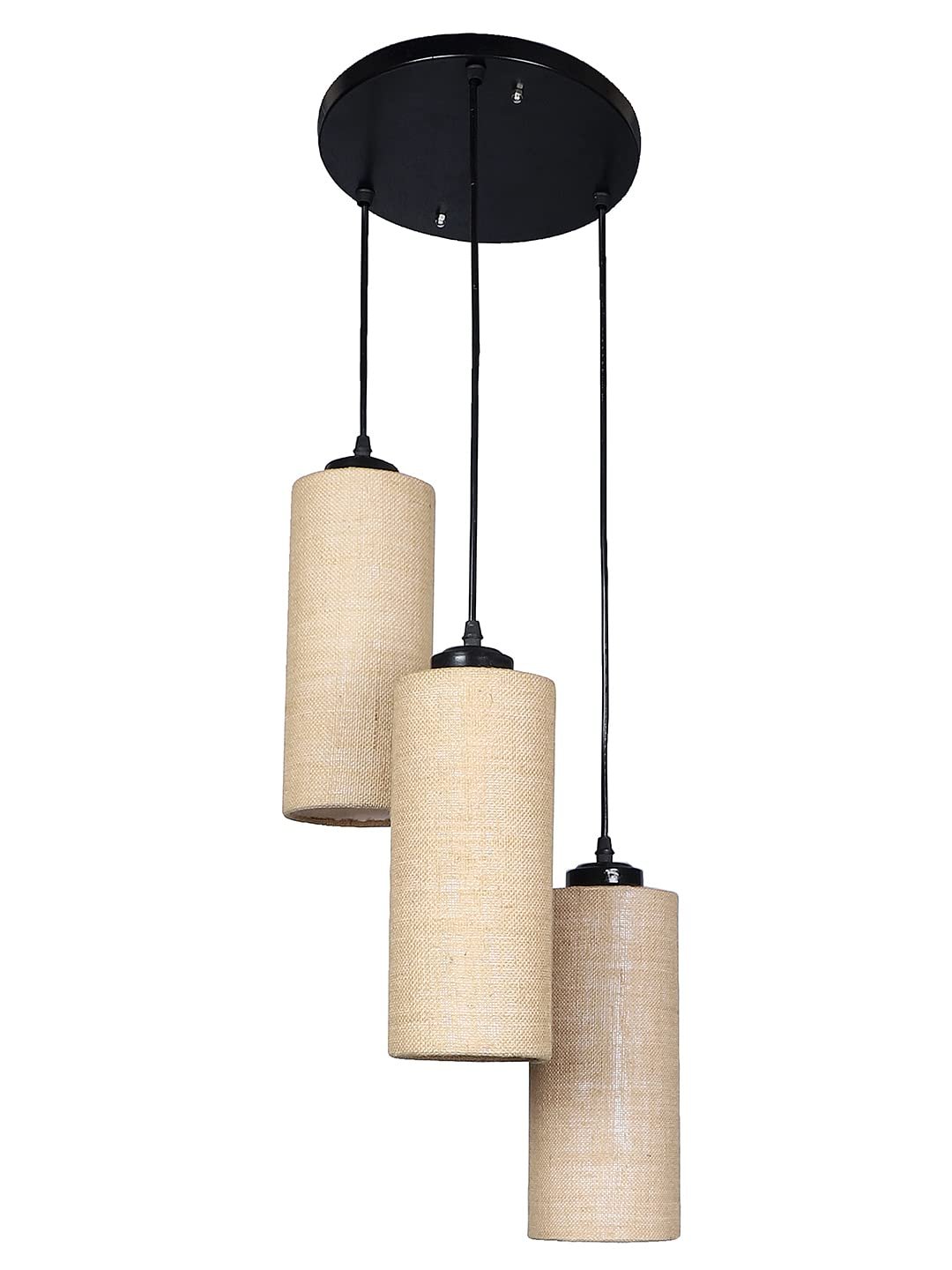 Beige Jute Cylindrical Cluster Hanging Lamp