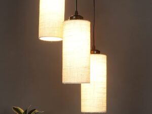 White Jute Cylindrical Cluster Hanging Lamp