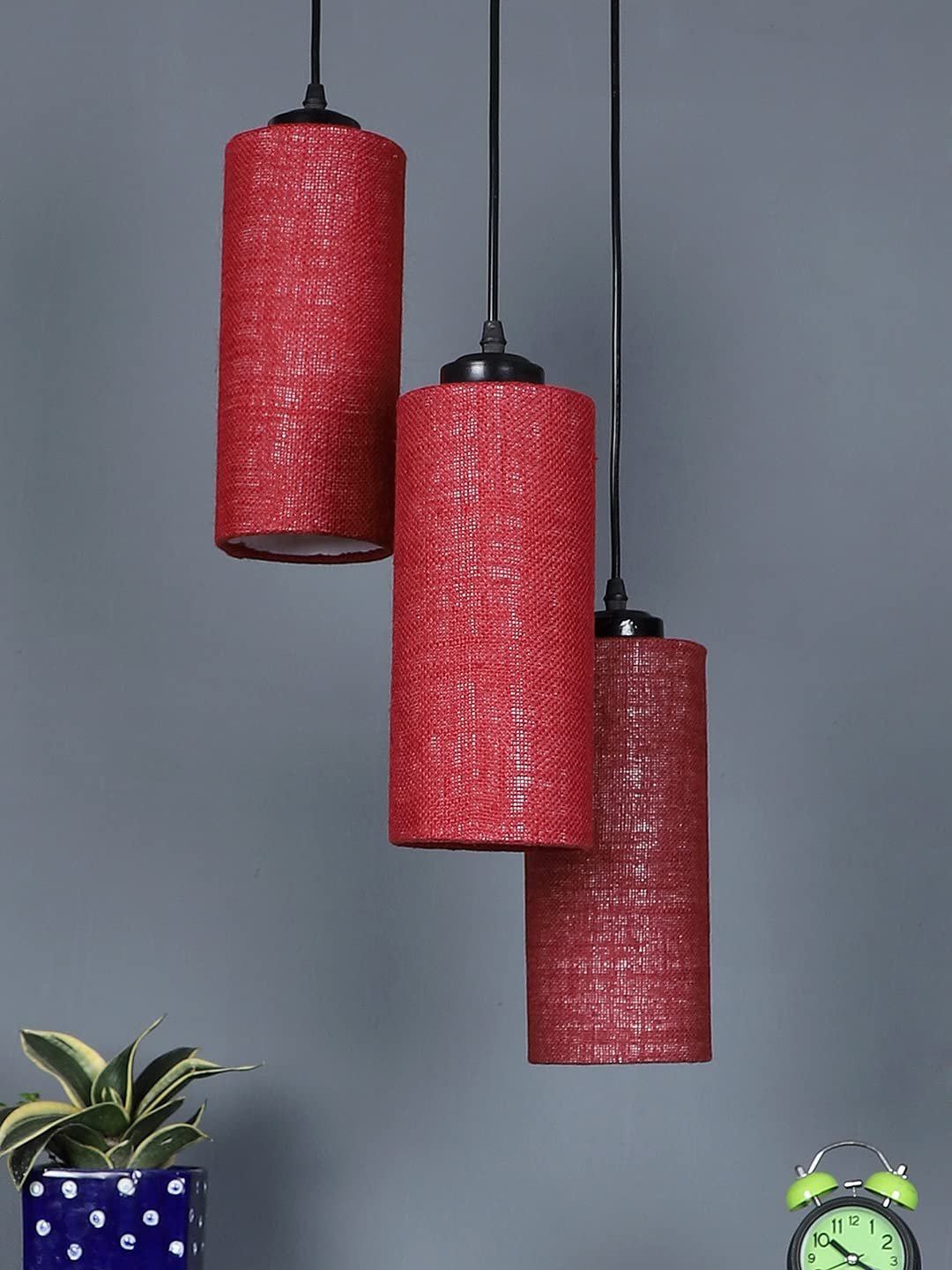Maroon Jute Cylindrical Cluster Hanging Lamp