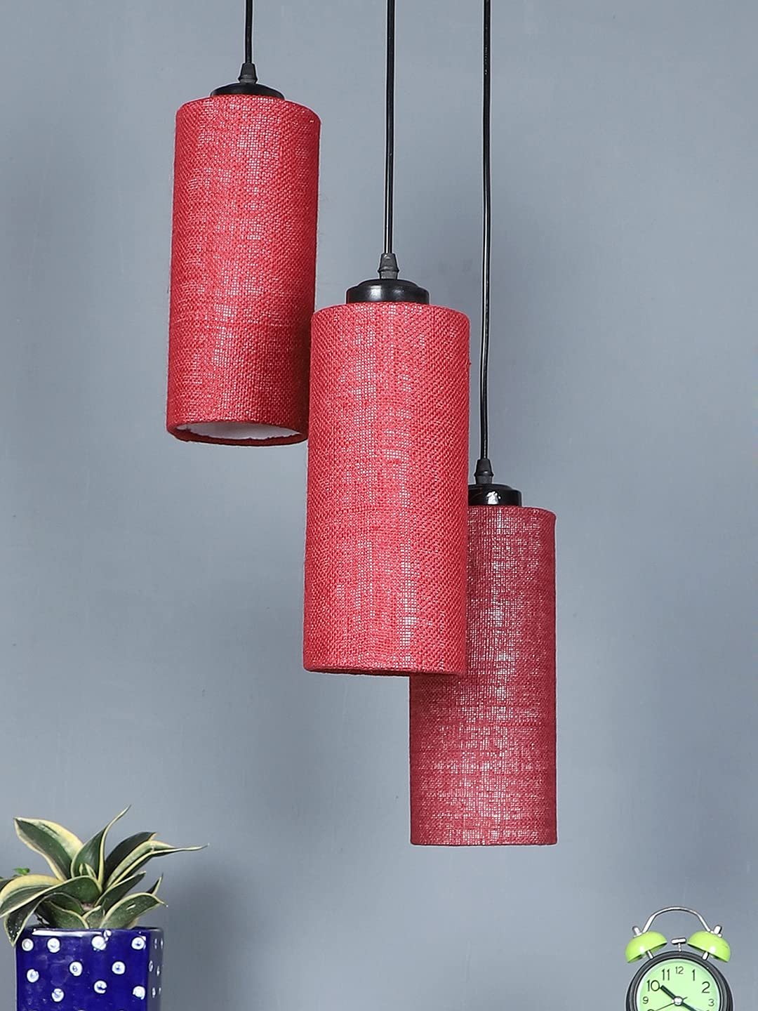 Maroon Jute Cylindrical Cluster Hanging Lamp