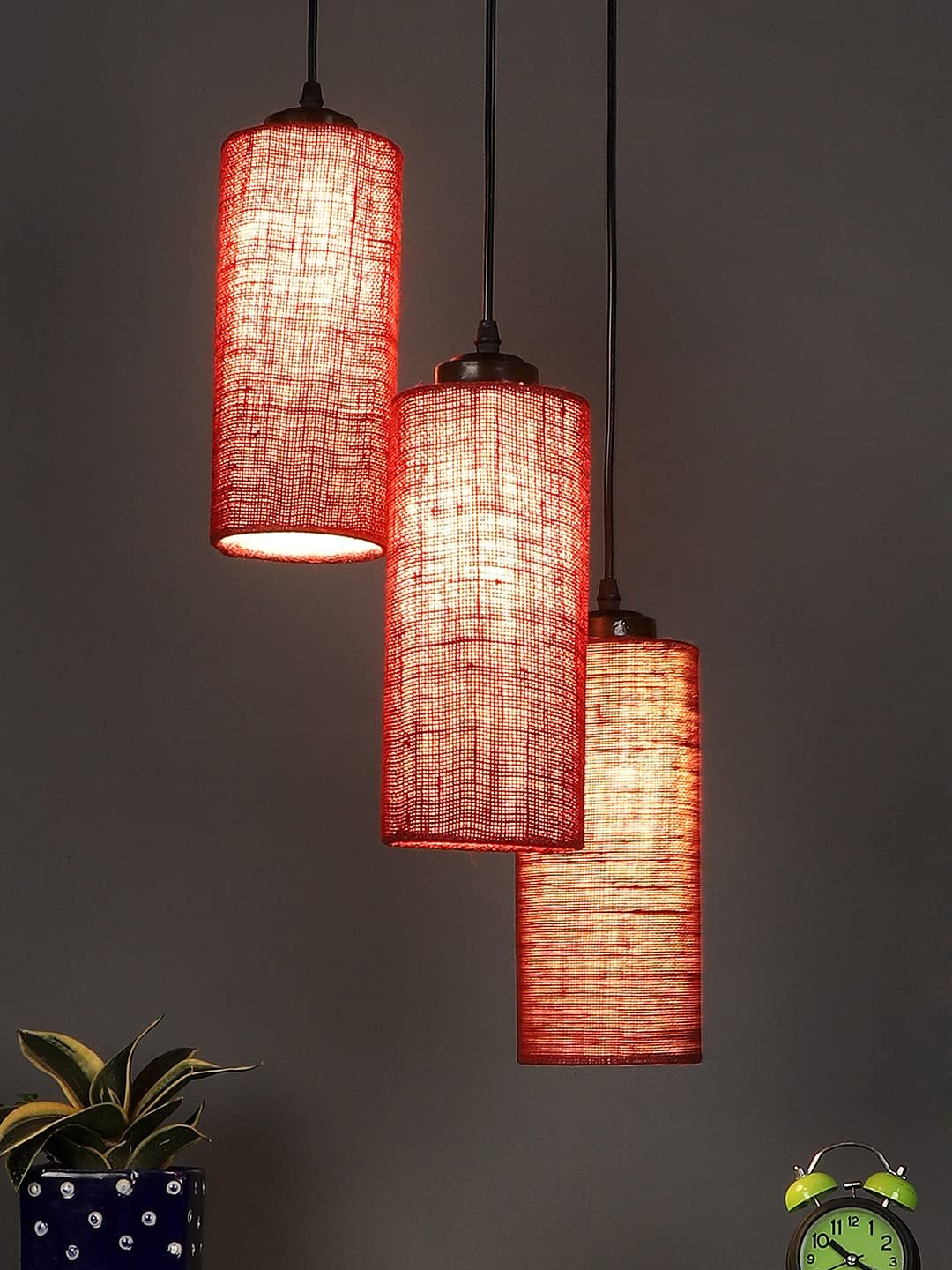 Maroon Jute Cylindrical Cluster Hanging Lamp