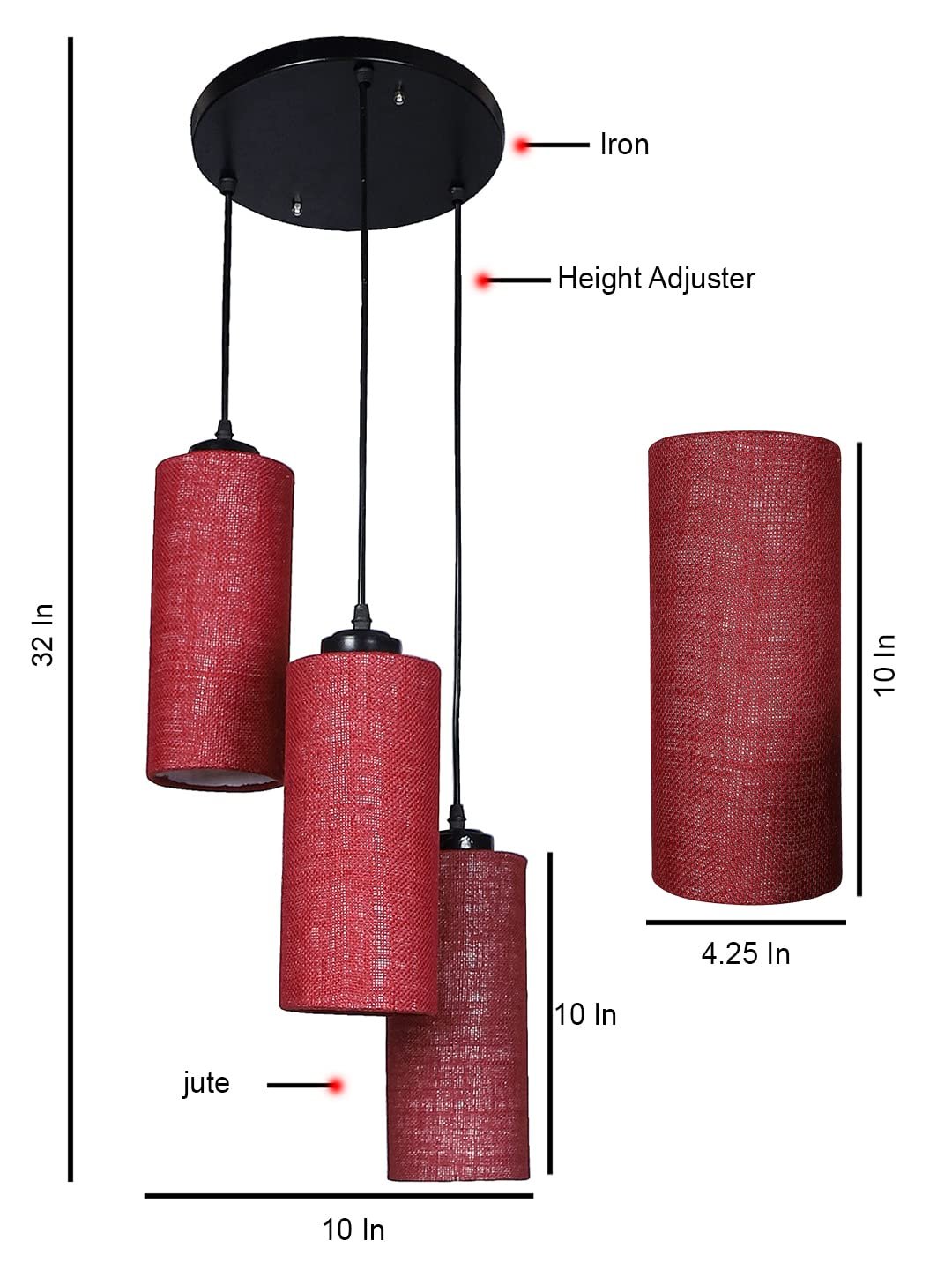 Maroon Jute Cylindrical Cluster Hanging Lamp