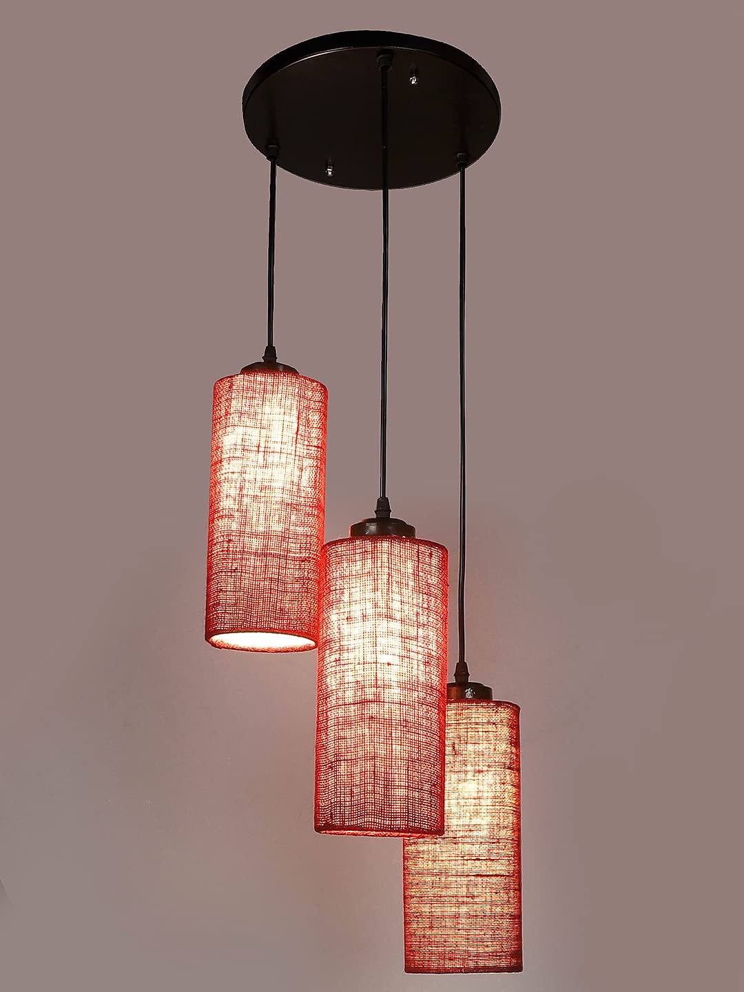 Maroon Jute Cylindrical Cluster Hanging Lamp