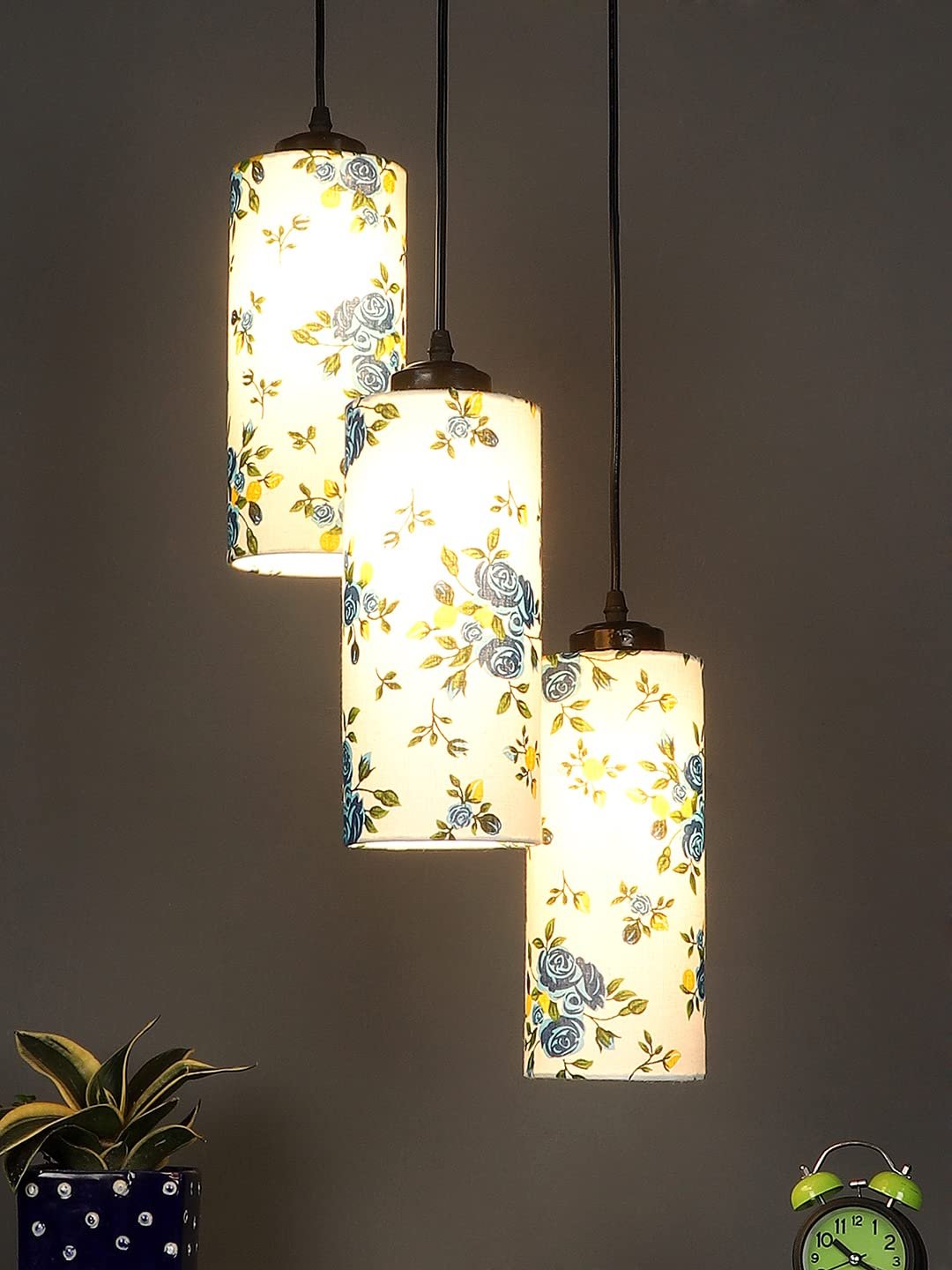 Multicolor Cotton Cylindrical Drum Cluster Hanging Lamp