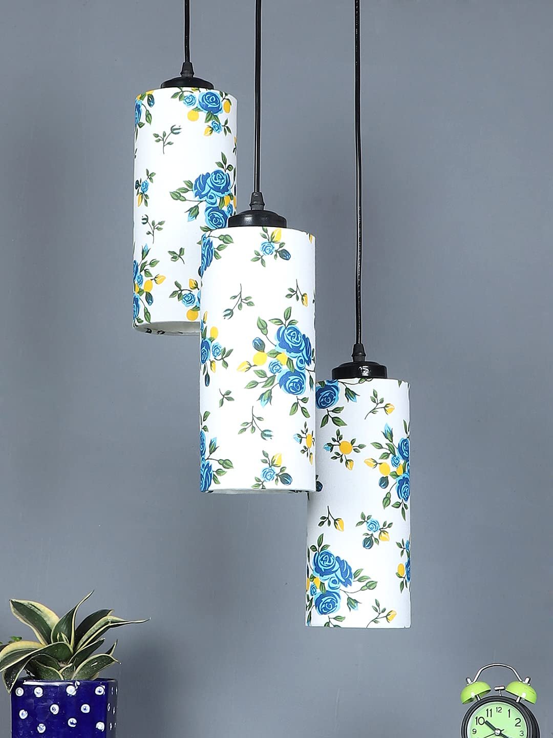 Multicolor Cotton Cylindrical Drum Cluster Hanging Lamp