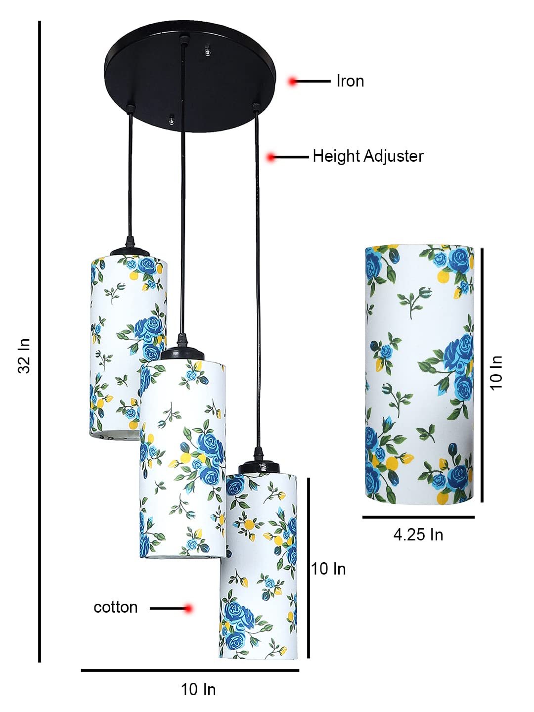 Multicolor Cotton Cylindrical Drum Cluster Hanging Lamp