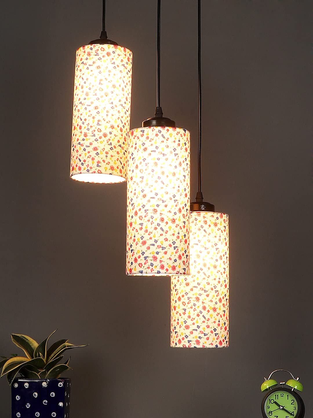 Multicolor Cotton Cylindrical Drum Cluster Hanging Lamp