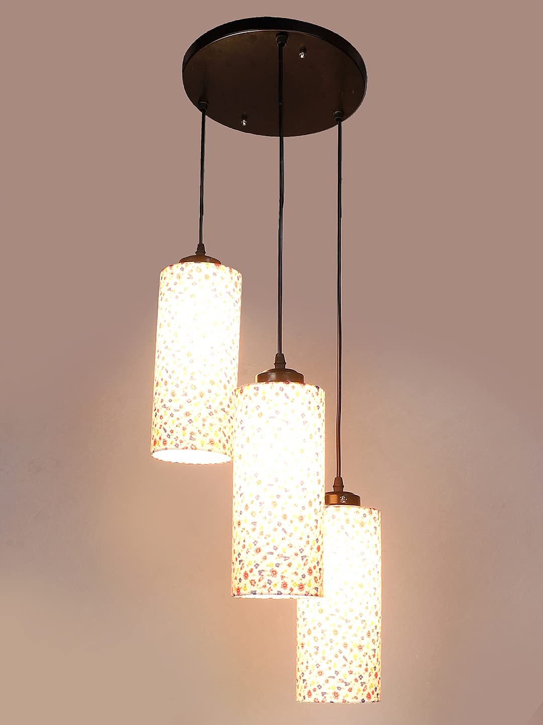 Multicolor Cotton Cylindrical Drum Cluster Hanging Lamp