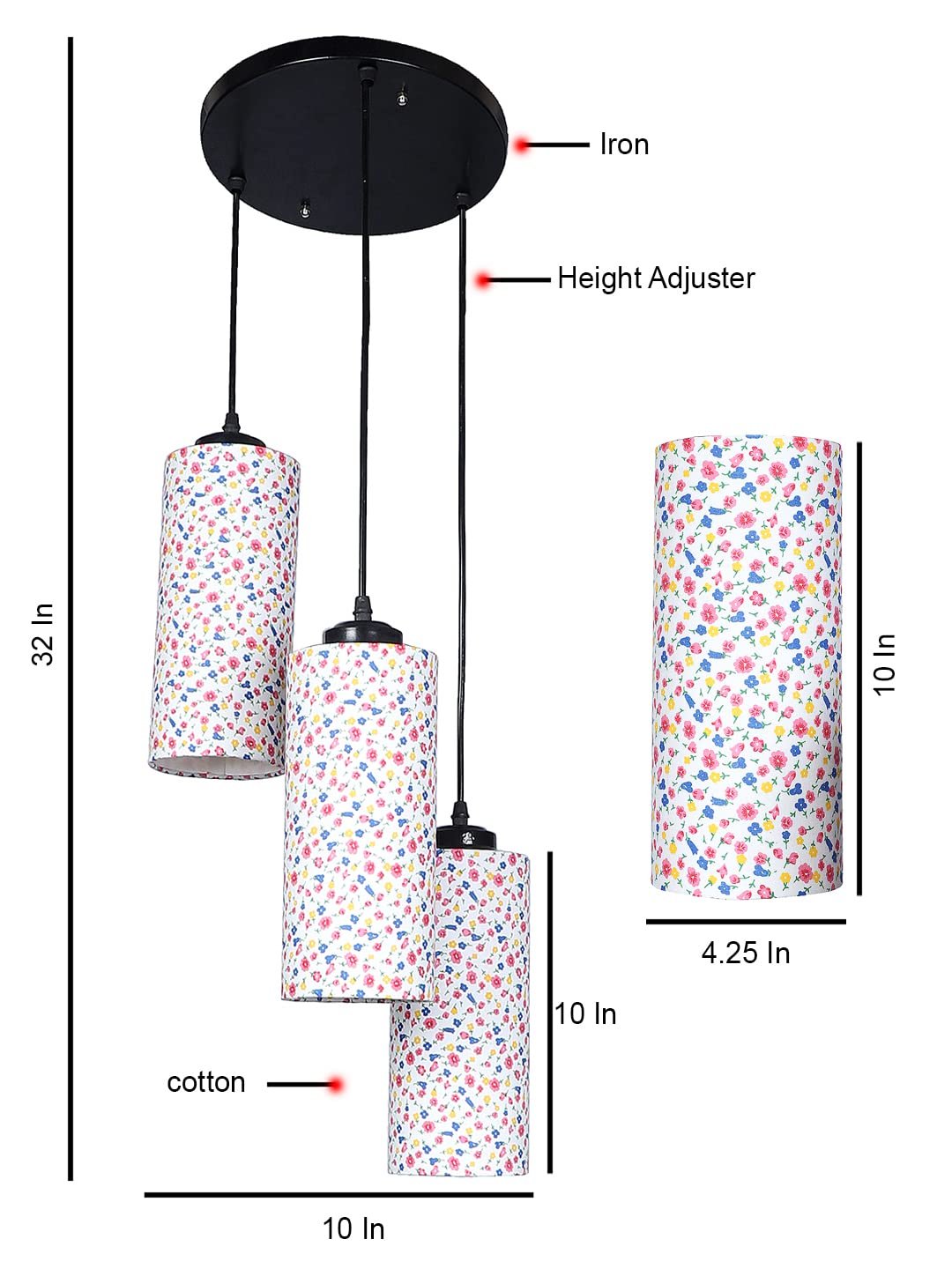 Multicolor Cotton Cylindrical Drum Cluster Hanging Lamp