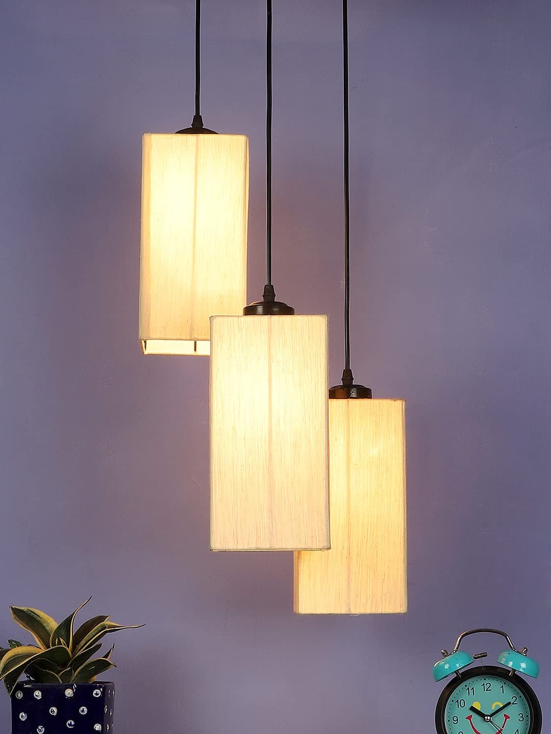Off-White Cotton Square Cluster Hanging Lamp