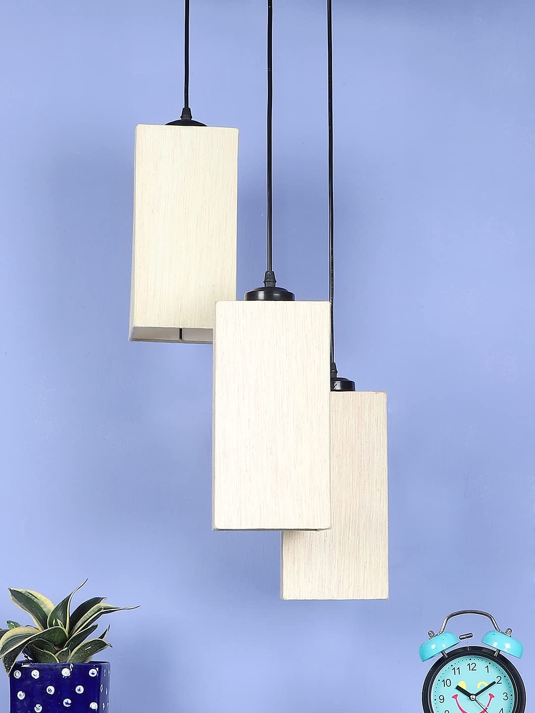 Off-White Cotton Square Cluster Hanging Lamp
