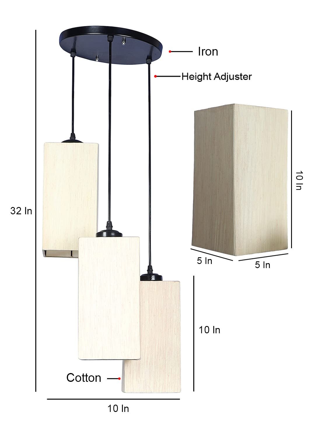 Off-White Cotton Square Cluster Hanging Lamp