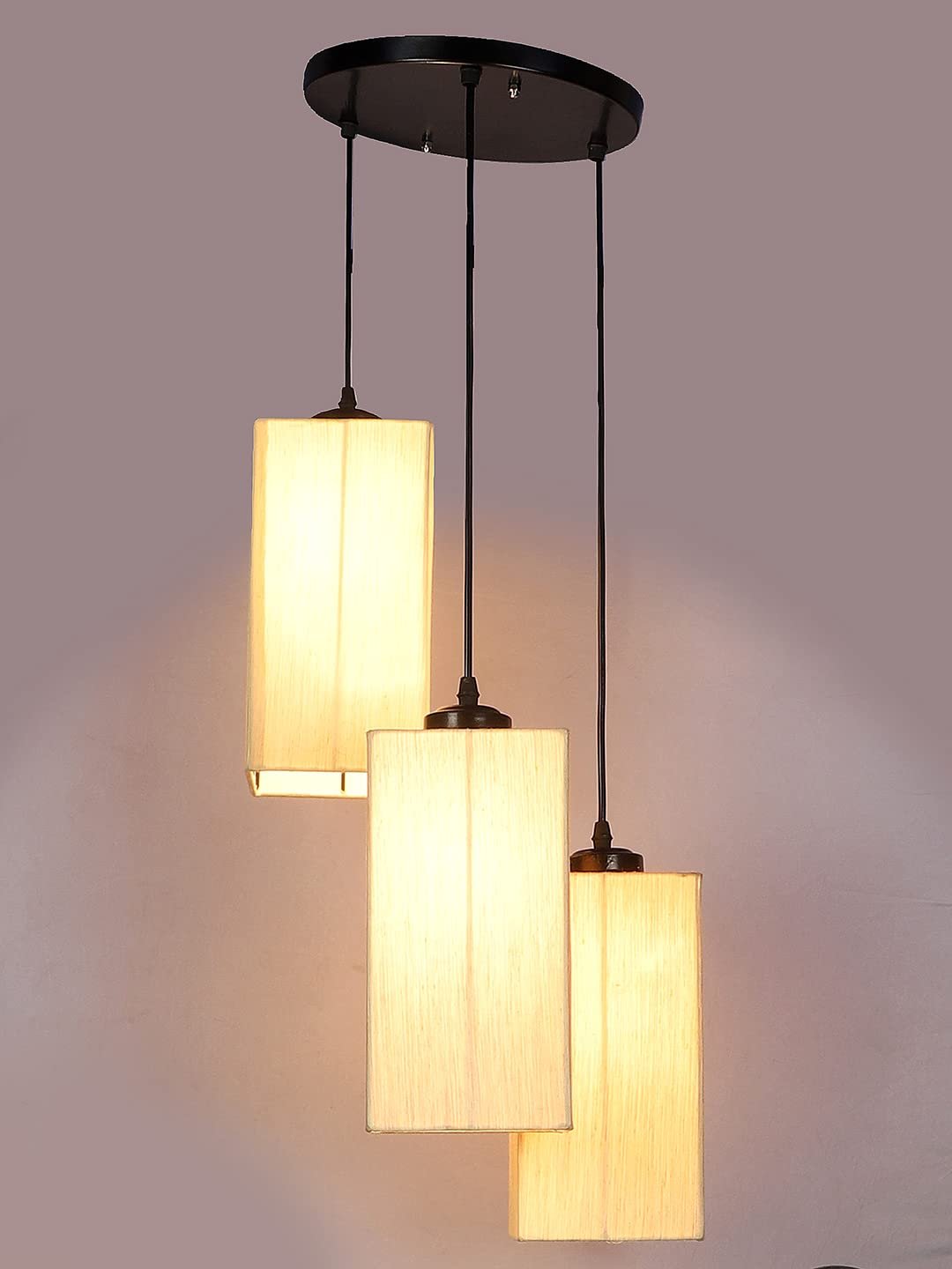 Off-White Cotton Square Cluster Hanging Lamp