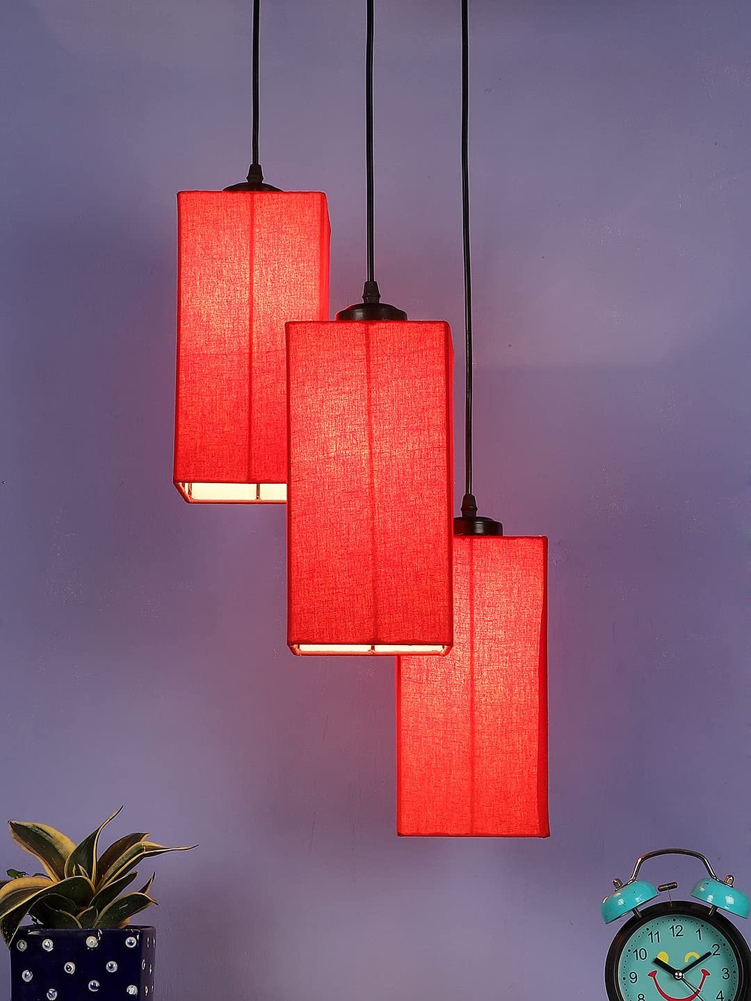 Red Cotton Square Cluster Hanging Lamp