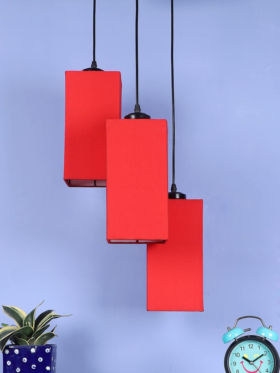 Red Cotton Square Cluster Hanging Lamp