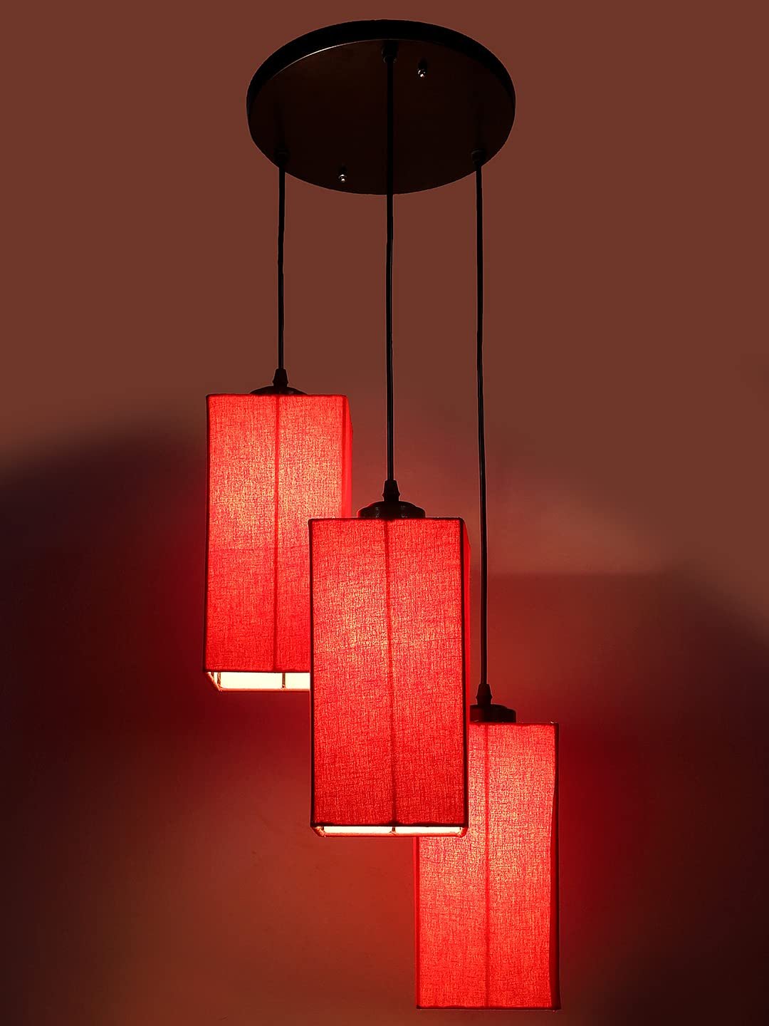 Red Cotton Square Cluster Hanging Lamp