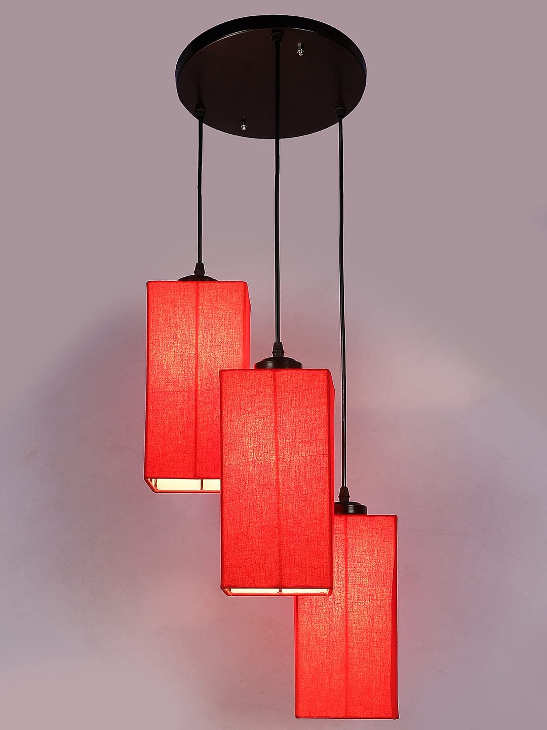 Red Cotton Square Cluster Hanging Lamp
