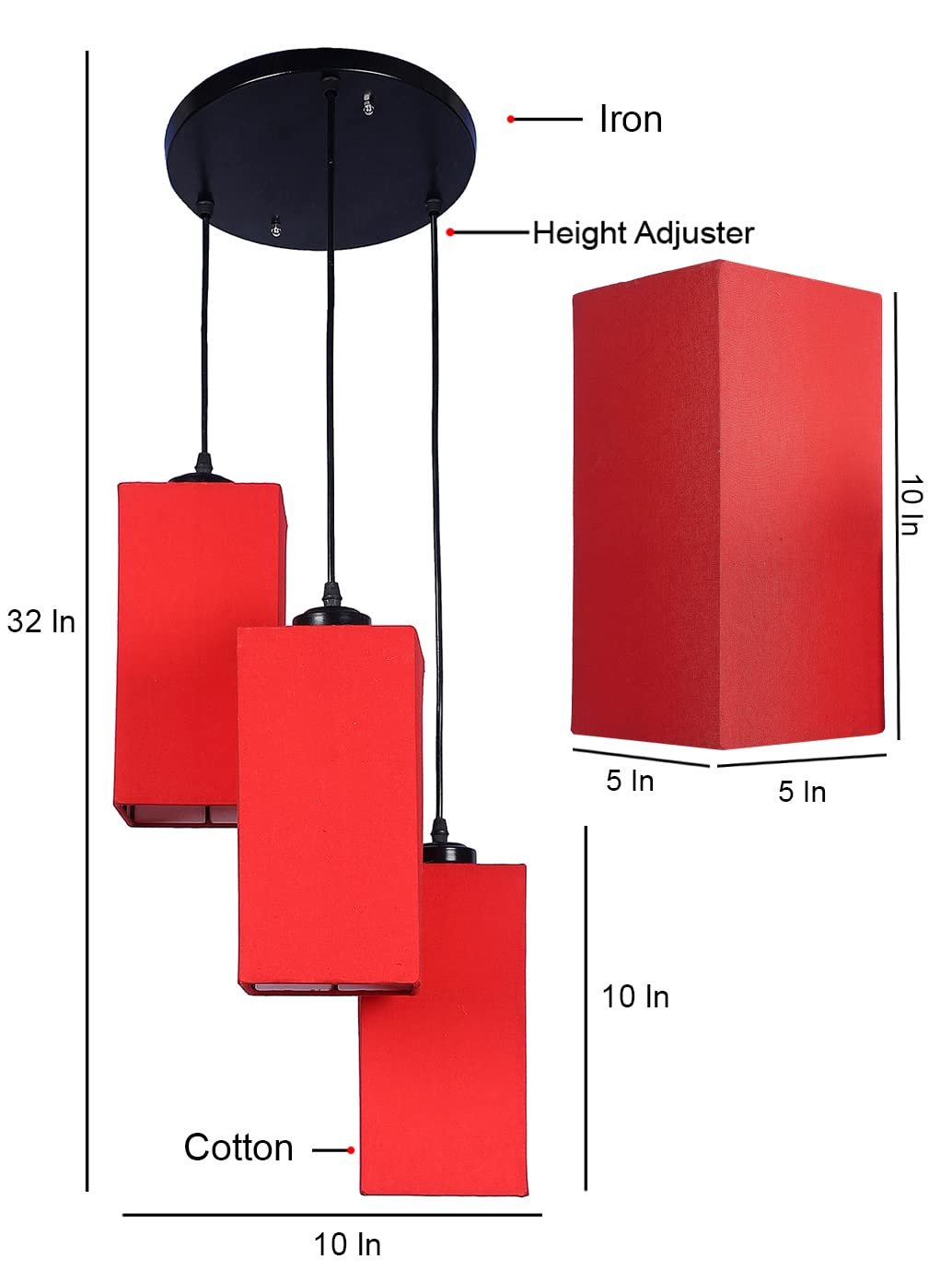 Red Cotton Square Cluster Hanging Lamp