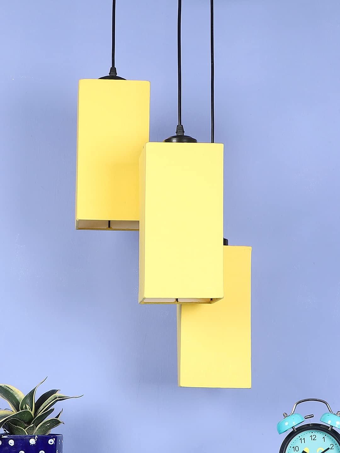 Yellow Cotton Square Cluster Hanging Lamp