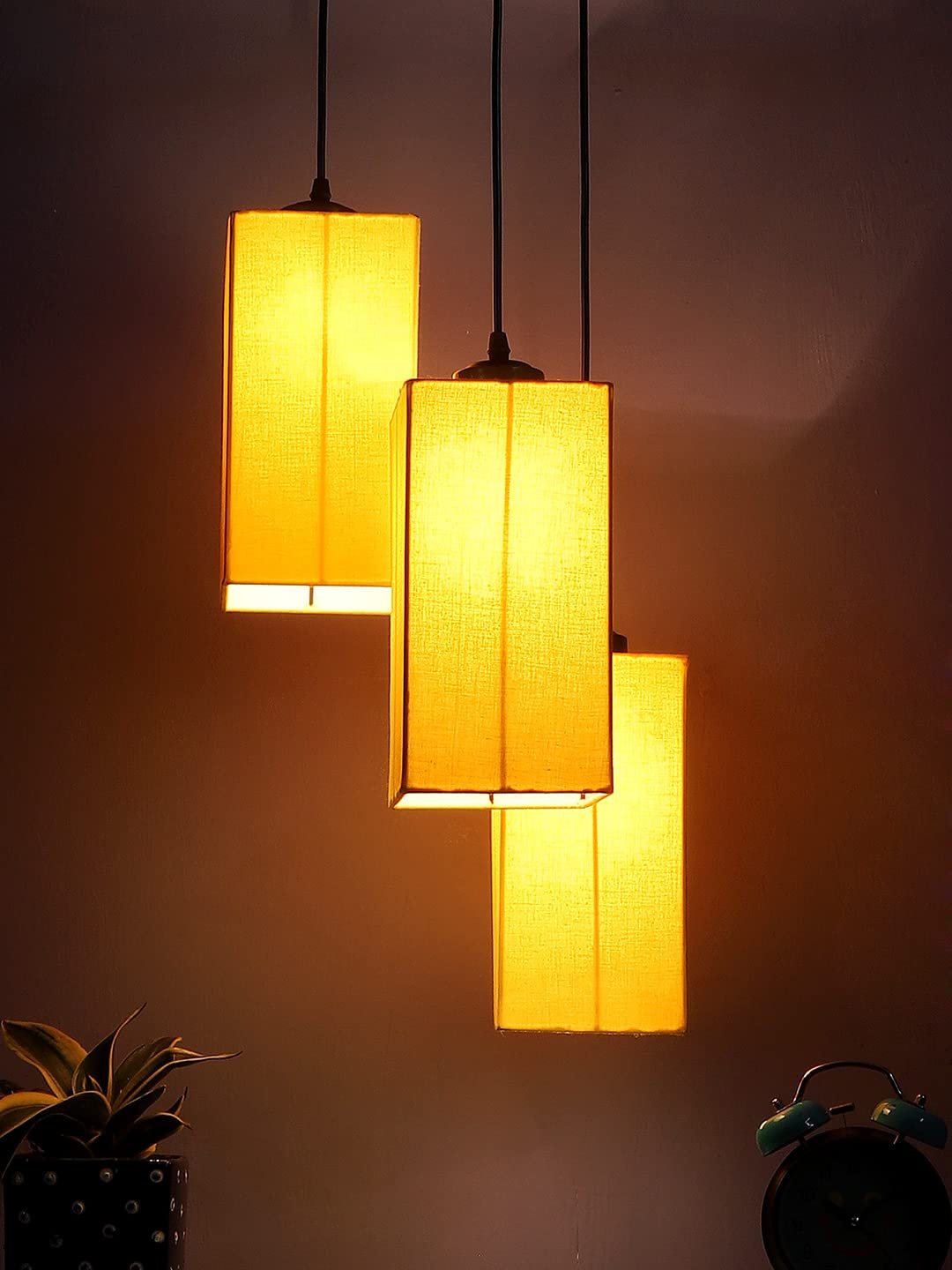 Yellow Cotton Square Cluster Hanging Lamp