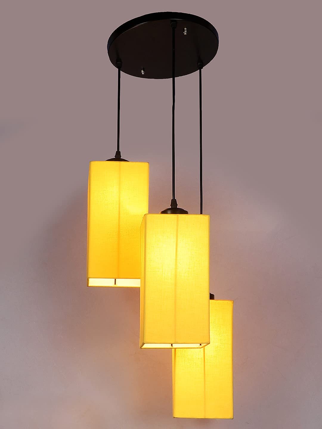 Yellow Cotton Square Cluster Hanging Lamp