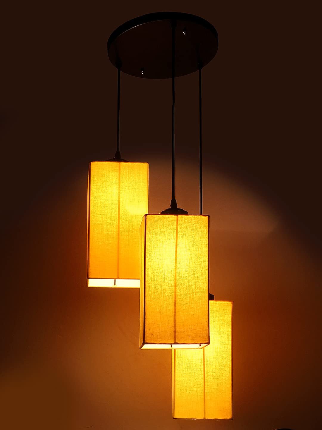 Yellow Cotton Square Cluster Hanging Lamp