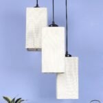 White Jute Square Cluster Hanging Lamp