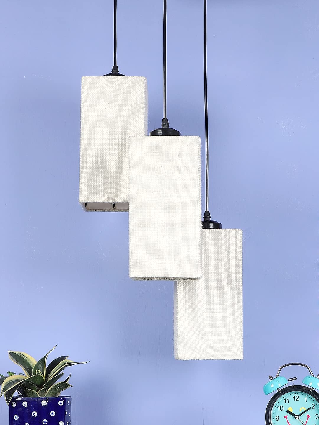 White Jute Square Cluster Hanging Lamp